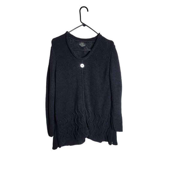 Pure Handknit Navy Blue Cardigan Sweater With Single Button Closure M/L - Picture 1 of 3